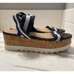 Madden Platform Cork Sandals Women's Size 8.5 Blue/White Straps Nautical Summer
